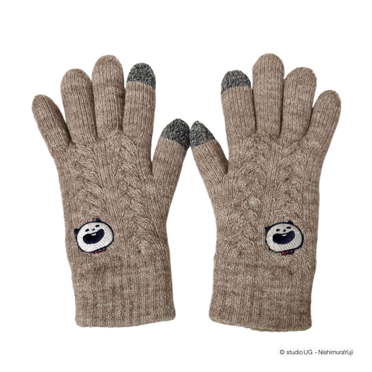 [公式] スタジオUG（にしむらゆうじ）ワンポイント刺繍 スマホ対応ケーブル編み手袋 ごきげんぱんだ フェイス