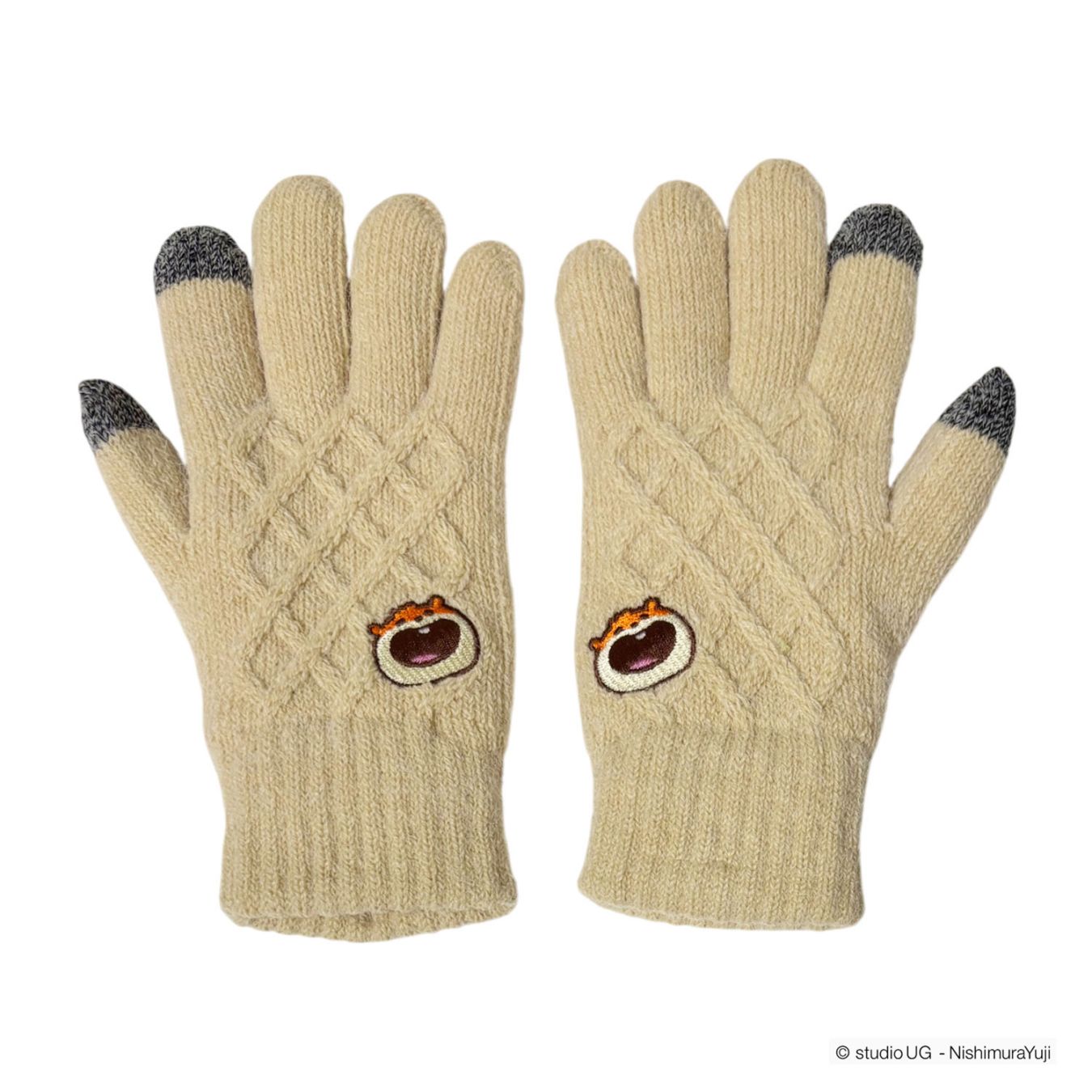 [公式] スタジオUG（にしむらゆうじ）ワンポイント刺繍 スマホ対応ケーブル編み手袋 こねずみ フェイス