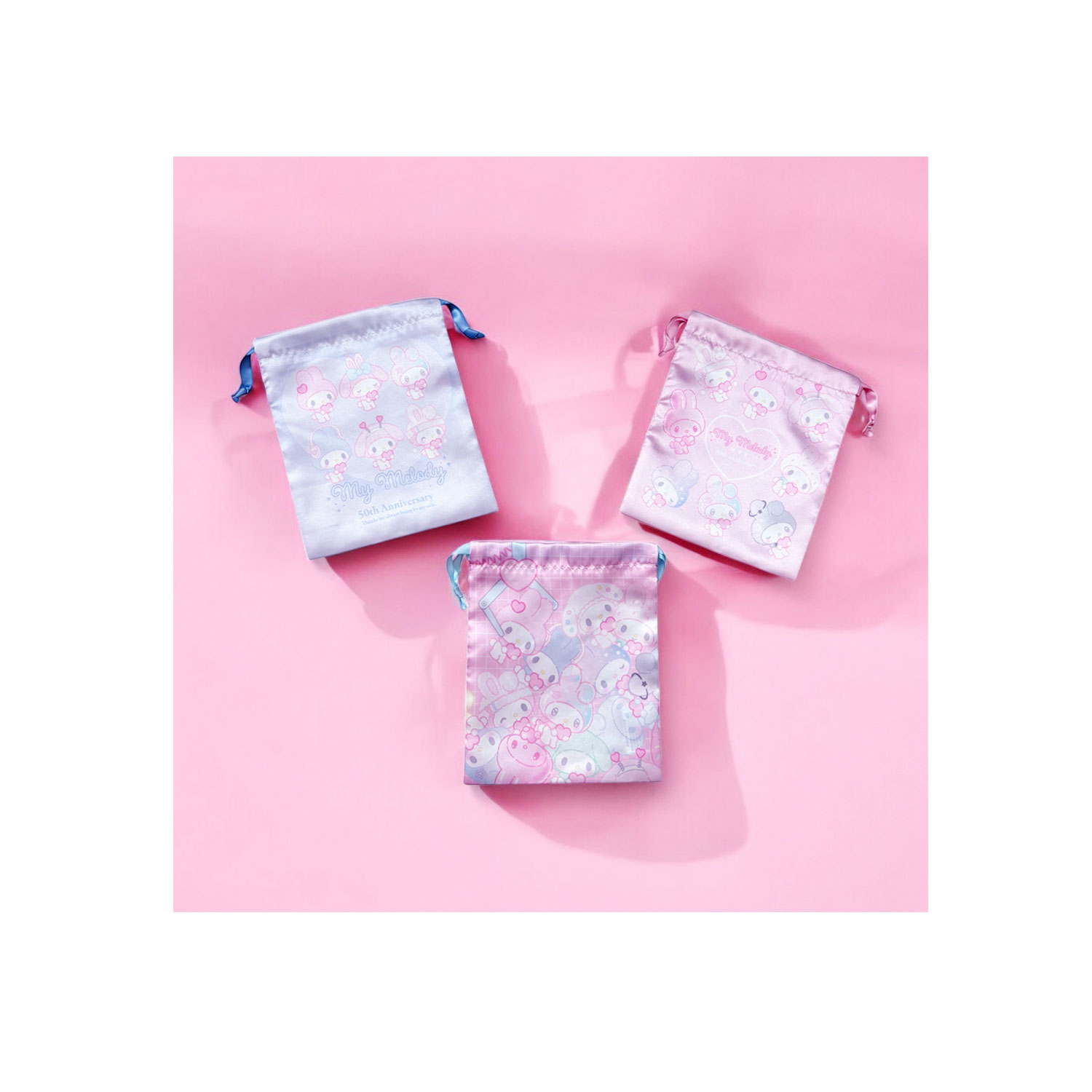 [公式] サンリオ マイメロディ50周年記念 リボン巾着 ガーリーポップハート ブルー