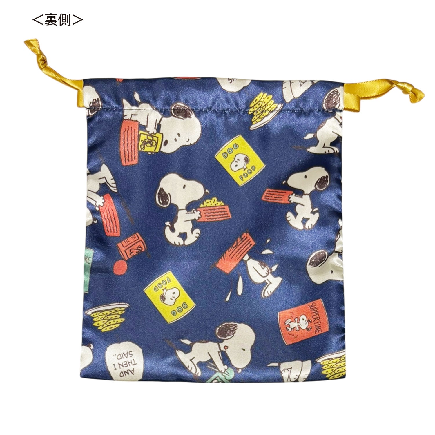 handmade★巾着ポーチ (スヌーピー・2020.PNTSコミック青 公式] メーカー直営 PEANUTS スヌーピー リボン巾着 ディッシュ