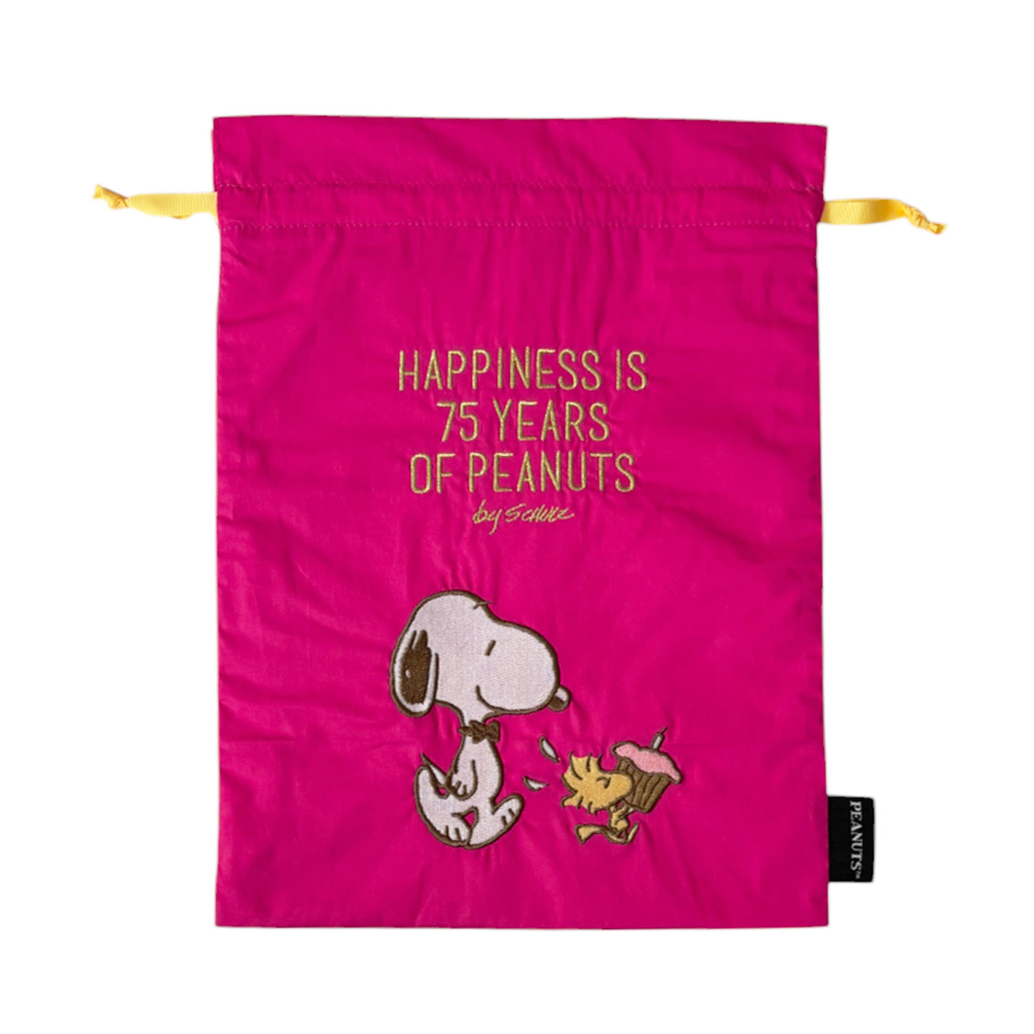 [公式] メーカー直営 PEANUTS コミック誕生75周年 刺繍巾着 スヌーピー＆ウッドストック