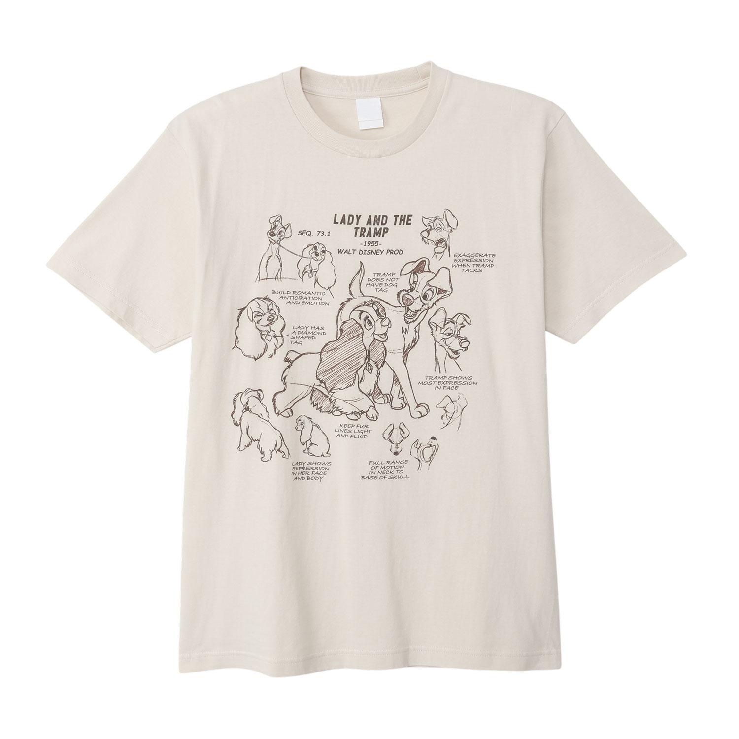 公式] メーカー直営 ディズニー わんわん物語 Tシャツ スケッチ
