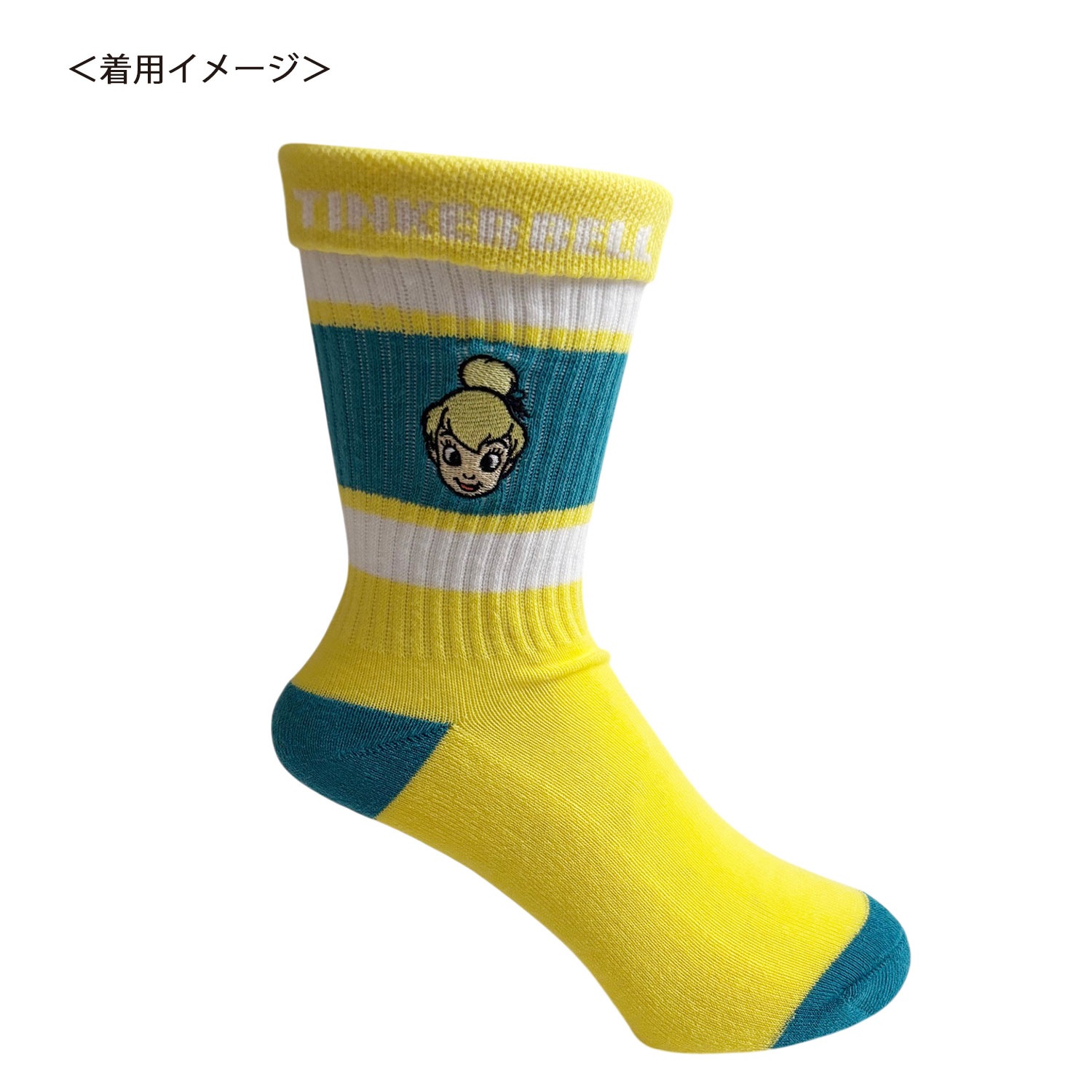 [公式] メーカー直営 Disney ディズニー カラフルラインソックス ティンカー・ベル 顔