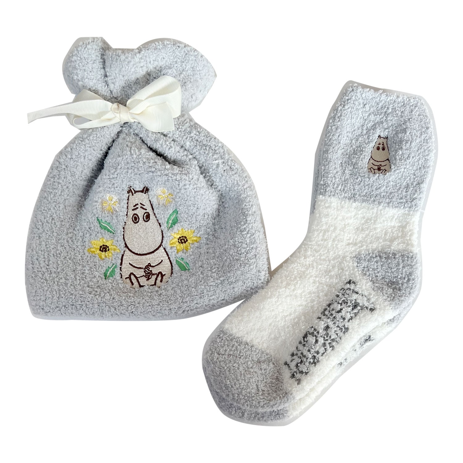 [公式]MOOMIN ムーミン もこもこ靴下 in 巾着／ムーミン　ライトグレー