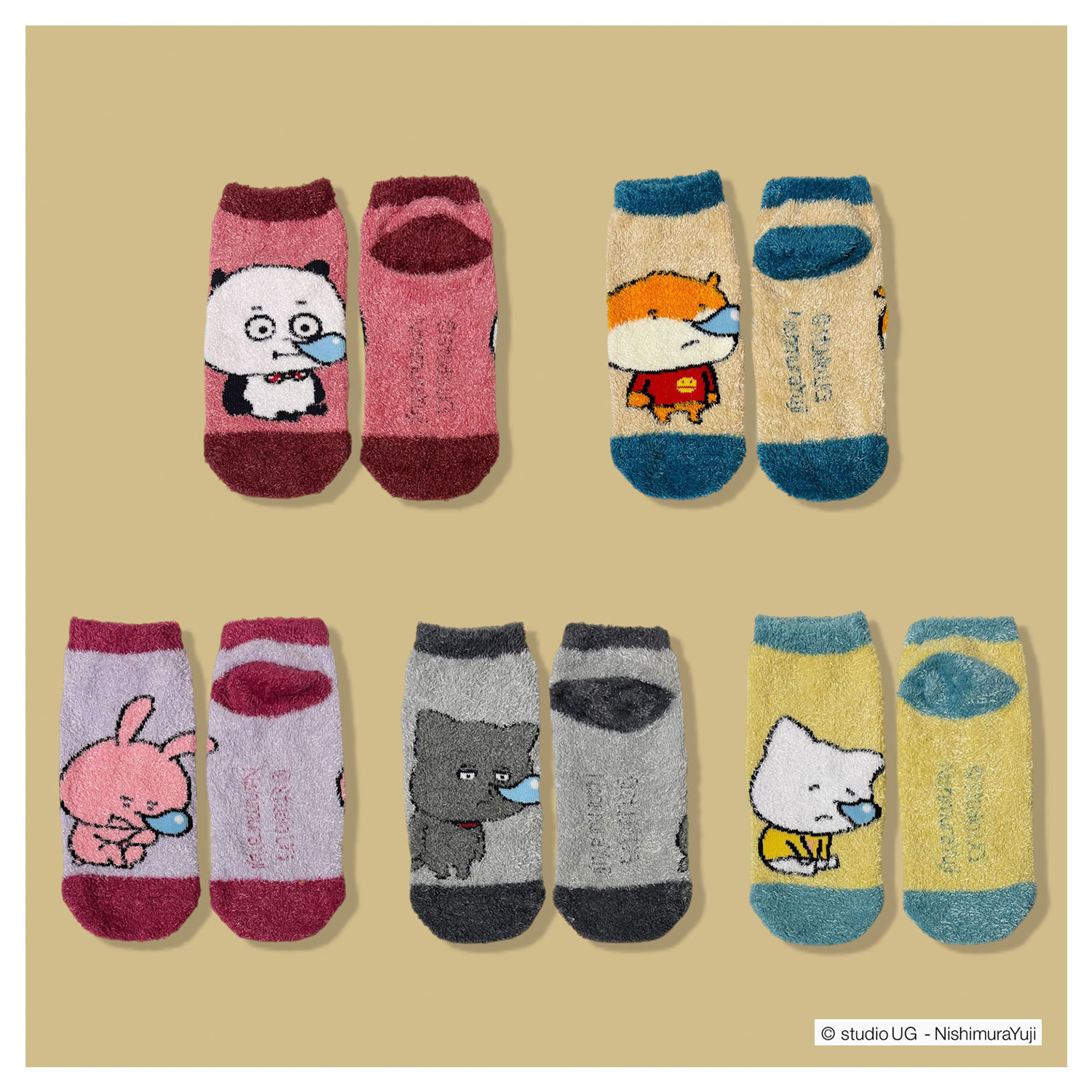 [公式] スタジオUG（にしむらゆうじ）もっこもこ靴下 わるめのねこ おやすみ GY