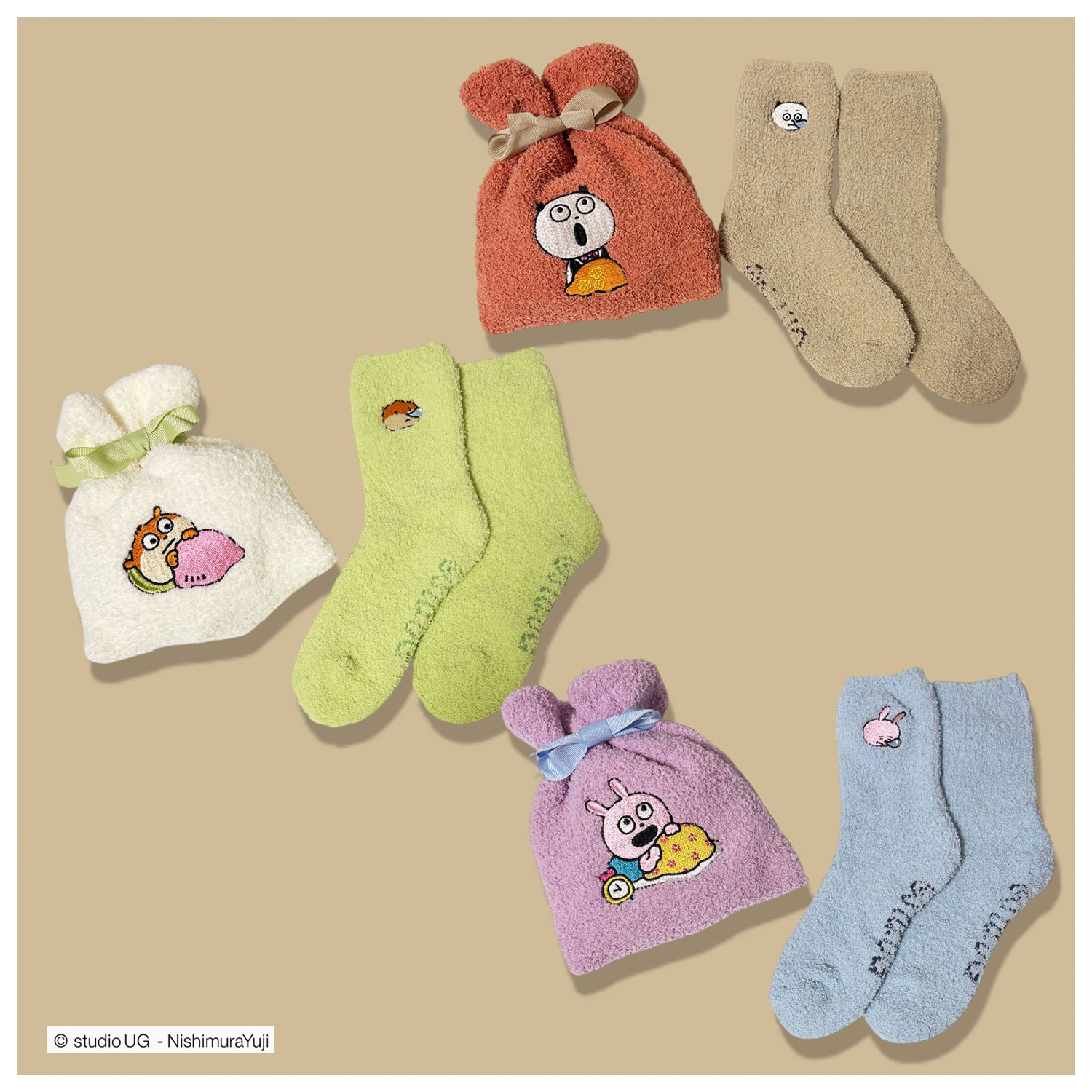 公式] スタジオUG（にしむらゆうじ）もこもこ靴下 in 巾着 こねずみ