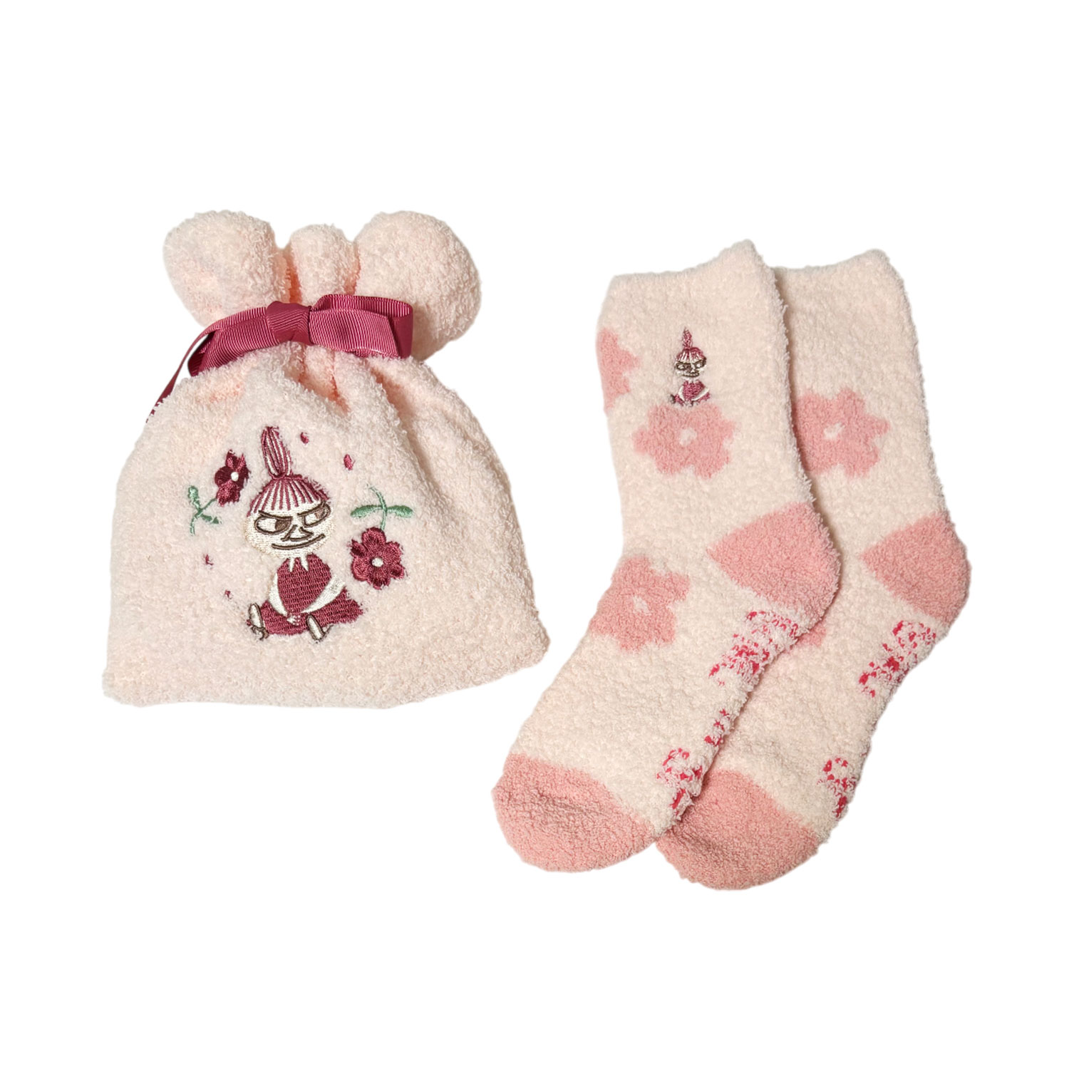 [公式] メーカー直営 ムーミン もこもこ靴下 in 巾着 リトルミイ フラワー ピンク