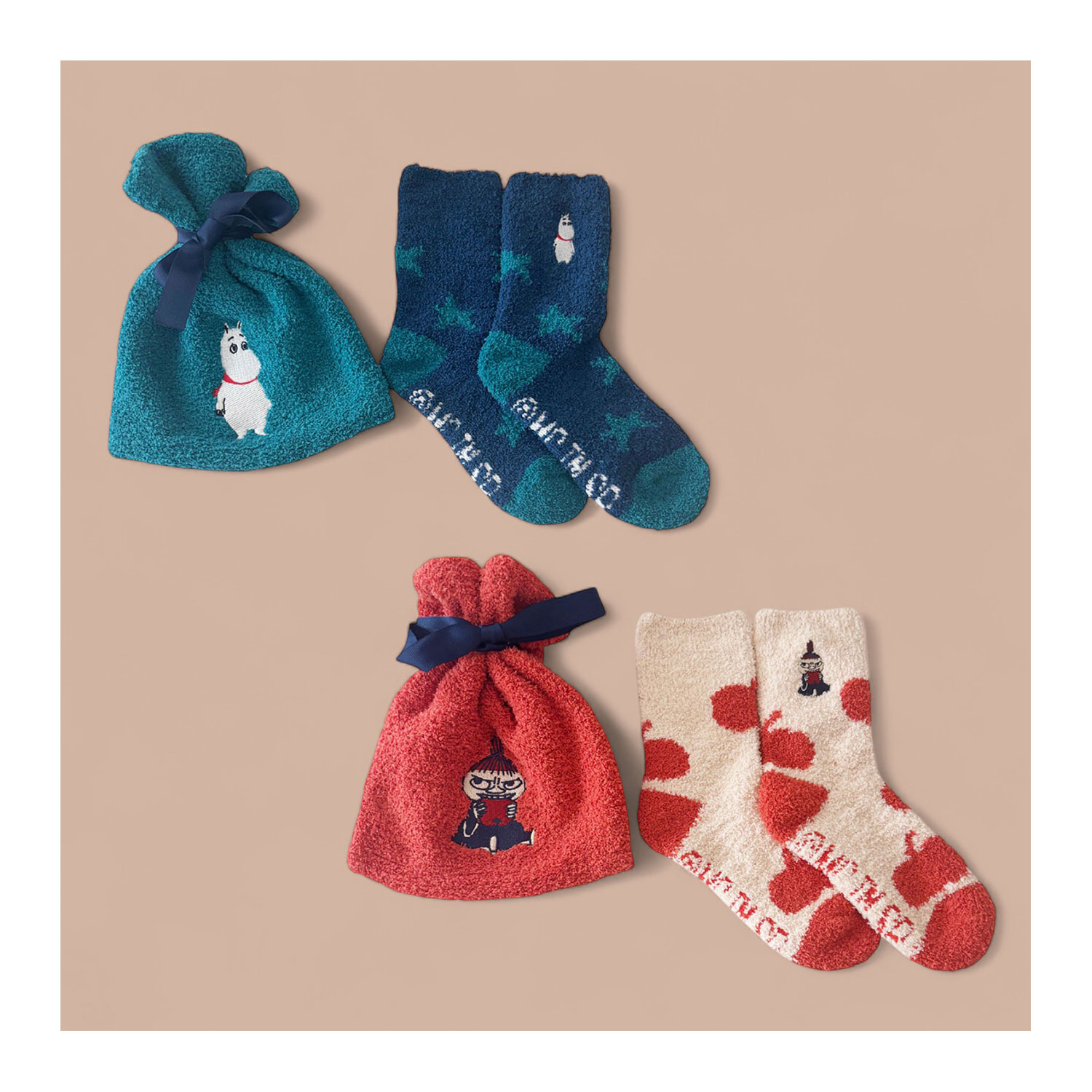 [公式] メーカー直営 ムーミン もこもこ靴下 in 巾着 リトルミイ りんご