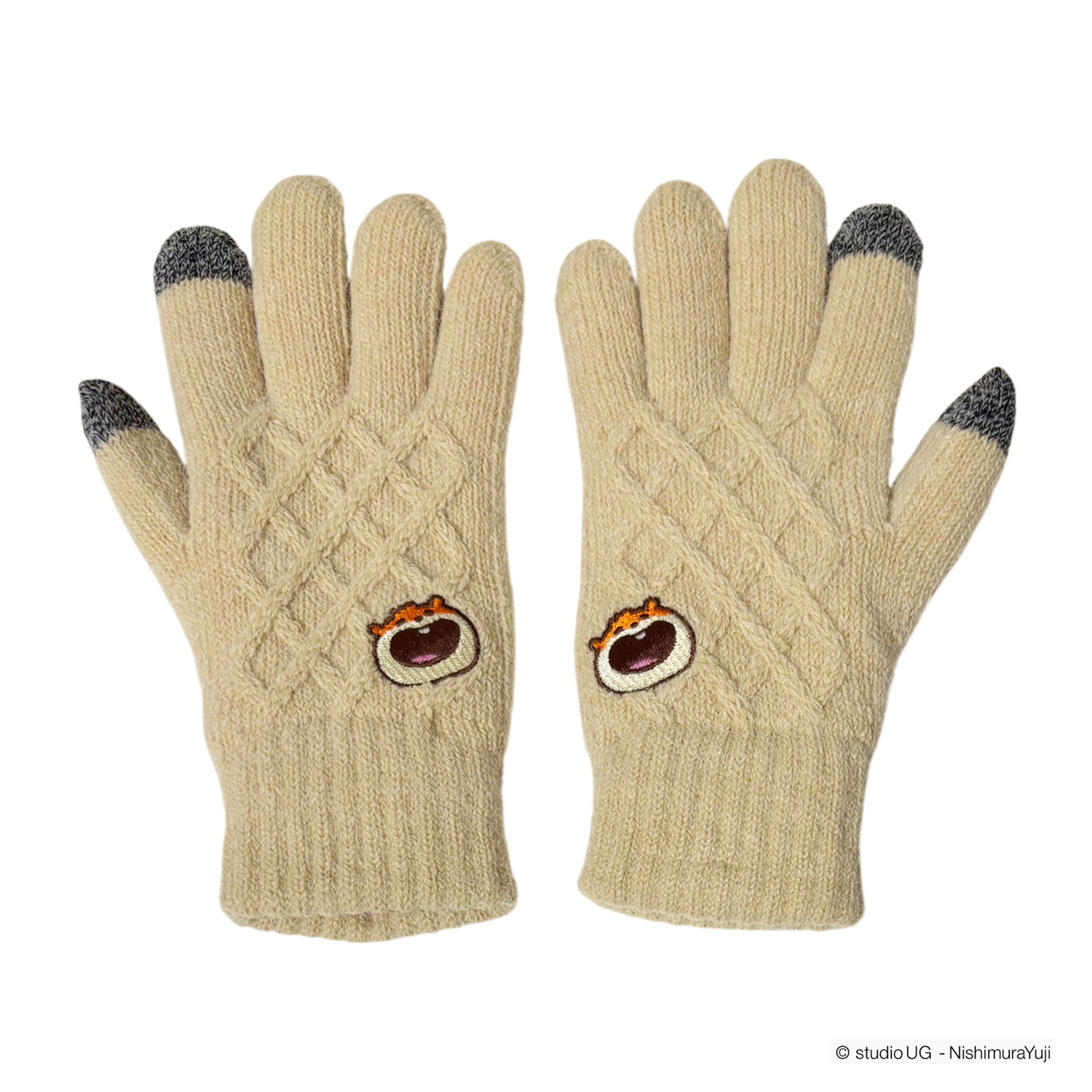 [公式] スタジオUG（にしむらゆうじ）ワンポイント刺繍 スマホ対応ケーブル編み手袋 こねずみ フェイス