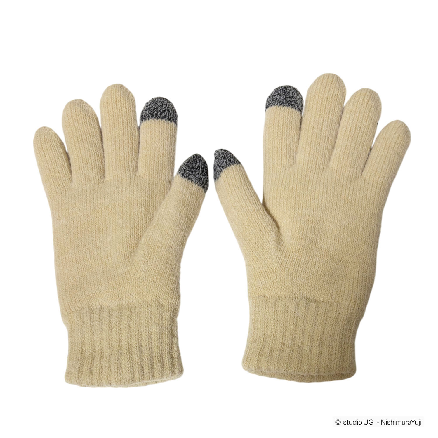 [公式] スタジオUG（にしむらゆうじ）ワンポイント刺繍 スマホ対応ケーブル編み手袋 こねずみ フェイス