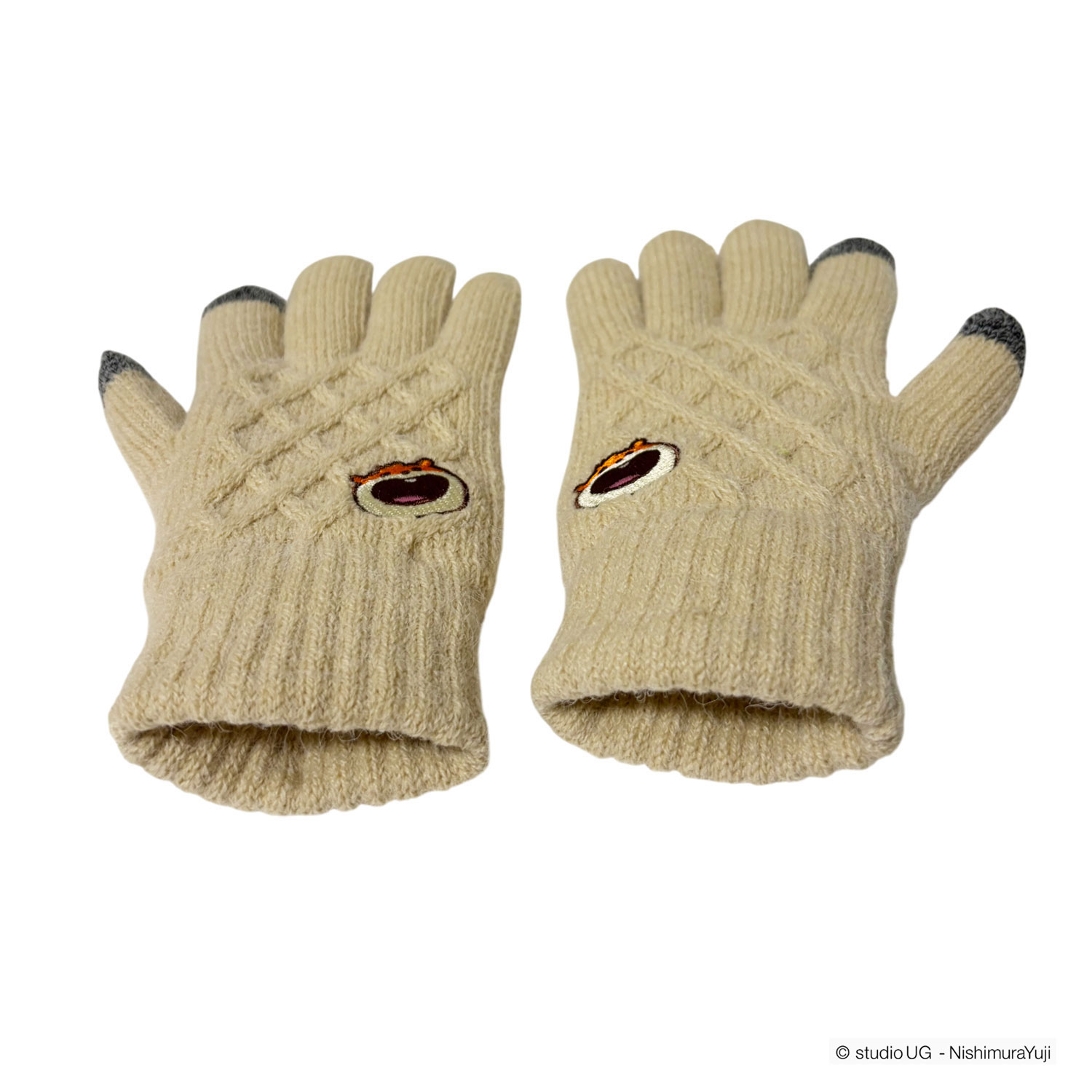 [公式] スタジオUG（にしむらゆうじ）ワンポイント刺繍 スマホ対応ケーブル編み手袋 こねずみ フェイス