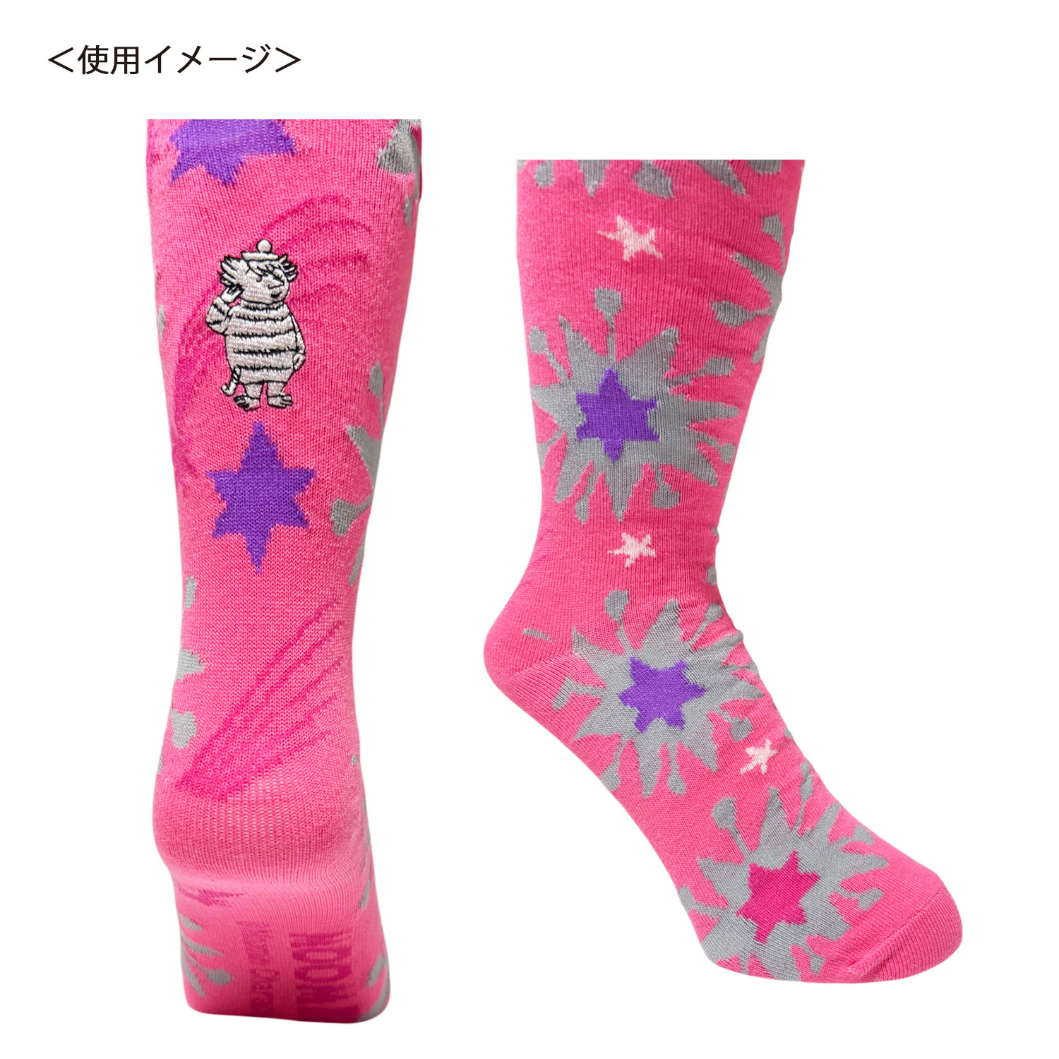 [公式] MOOMIN/NOSTALGICA（ムーミン/ノスタルジカ）刺繍ソックス トゥーティッキー 流星群 ピンク