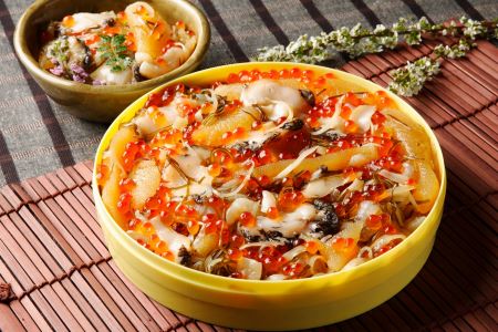 北海道 蝦夷あわび・いくら・帆立松前漬 400g 化粧箱入 送料無料 A-11