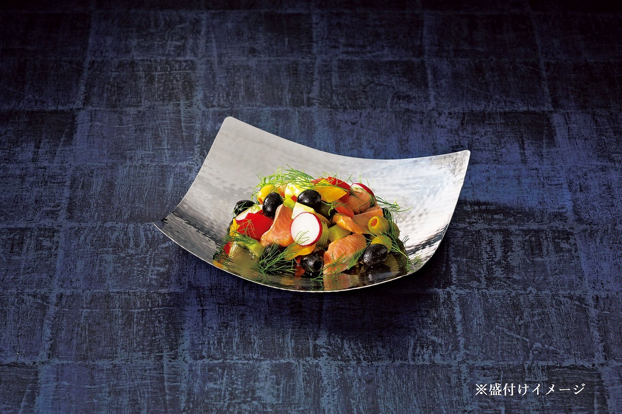 ステンレス槌目　吹上正角皿（大）