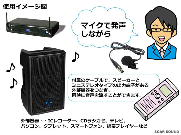 パワフル 250W 出力 プレゼン ワイヤレスマイク セット ピンマイク