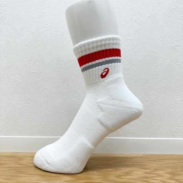 アシックス (asics)  ソックス ミドルショート ソブエスポーツオリジナルカラー PC06 W×R×W×SI×R(ホワイト×レッド×ホワイト×シルバーグレー) ハンドボール