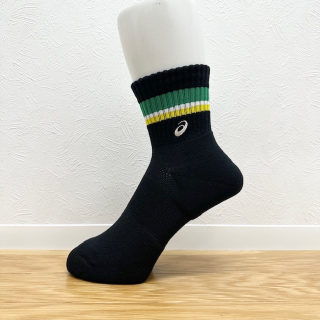アシックス asics ソックス ミドルショート ソブエスポーツオリジナルカラー PC06 B×G×W×Y×W(ブラック×グリーン×ホワイト×イエロー×ホワイト) ハンドボール