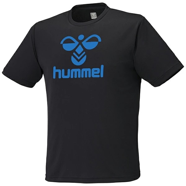 ヒュンメル (hummel) ハンドボールウェア トレーニングウエア スポーツウエア BIGロゴTシャツ 半袖Tシャツ メンズ (26ss) ブラック×Dブルー 吸汗速乾 S-XO HAY2150-90669