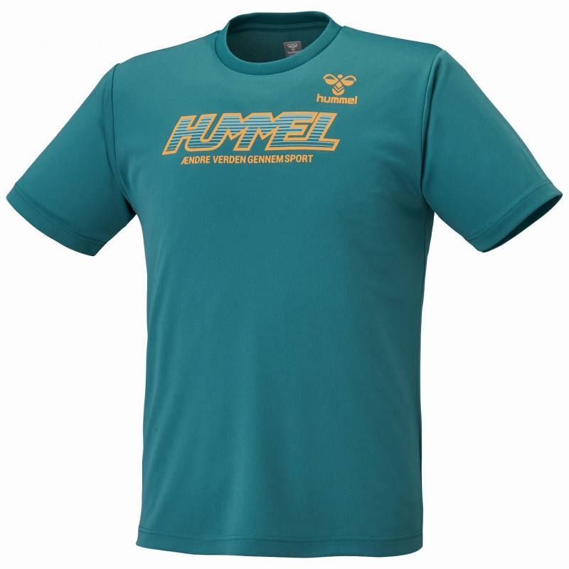 ヒュンメル (hummel) ハンドボールウェア トレーニングウエア スポーツウエア グラフィックプラクティスシャツ プラシャツ 半袖Tシャツ メンズ (26ss) ピーコックグリーン 吸汗速乾 S-XO HAP1241-503