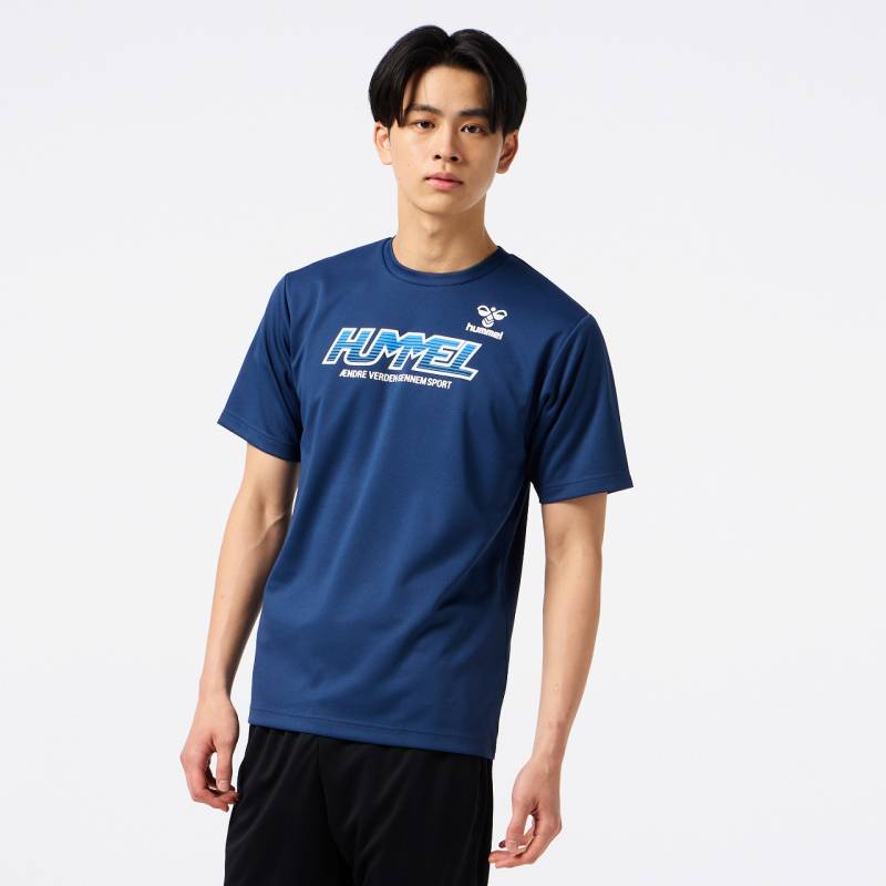 ヒュンメル (hummel) ハンドボールウェア トレーニングウエア スポーツウエア グラフィックプラクティスシャツ プラシャツ 半袖Tシャツ メンズ (26ss) ファントムネイビー 吸汗速乾 S-XO HAP1241-702