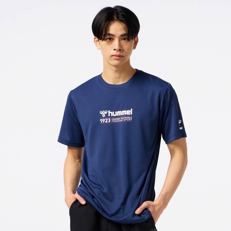 ヒュンメル (hummel) ハンドボールウェア トレーニングウエア スポーツウエア グラフィックTシャツ 半袖Tシャツ メンズ (26ss) ファントムネイビー 吸汗速乾 S-XO HAY2148-702