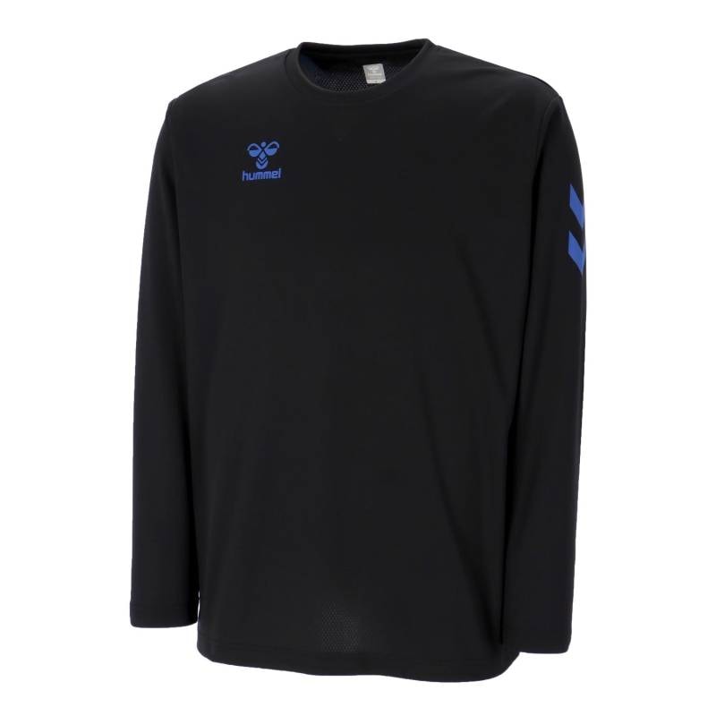 ヒュンメル (hummel) ハンドボールウェア トレーニングウエア スポーツウエア ワンポイントロングスリーブシャツ 長袖Tシャツ メンズ (26aw) ブラック×ディープブルー 吸汗速乾 S-XO HAP7248-90669