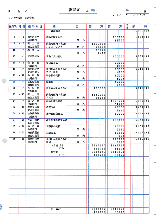 SR9291 元帳(2穴仕様) 500枚入