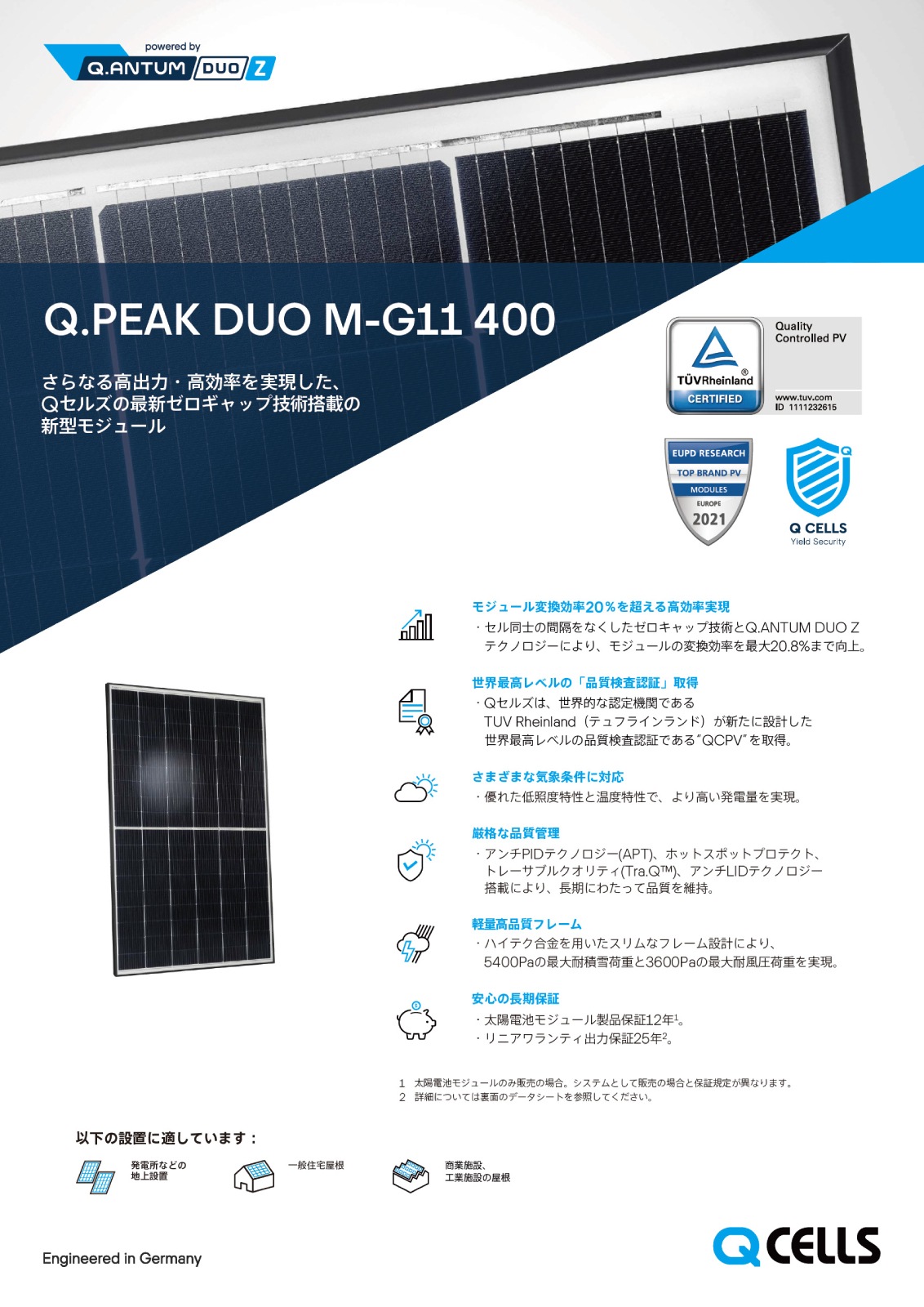 ��ñ�뾽400W�ۥϥ�ե�Q���륺 ���۸��ѥͥ� Q.PEAK DUO M-G11 400