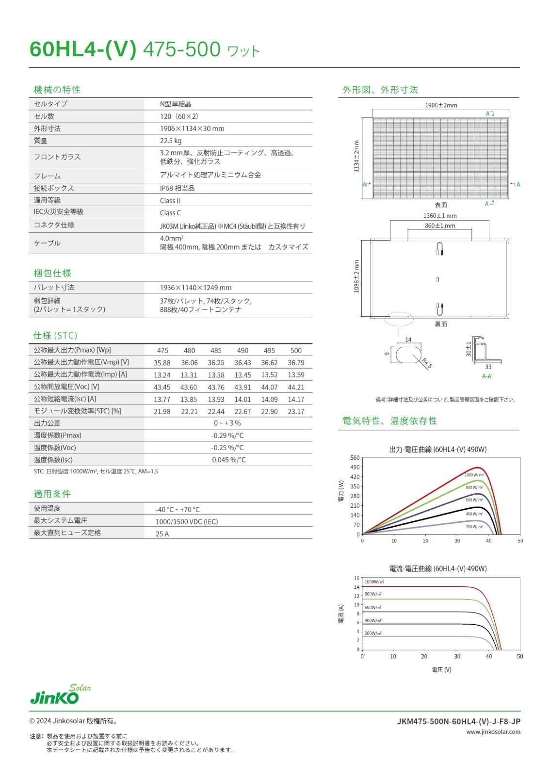 ��ñ�뾽485W�ۥ��󥳥����顼 ���۸��ѥͥ� JKM485N-60HL4-V-J