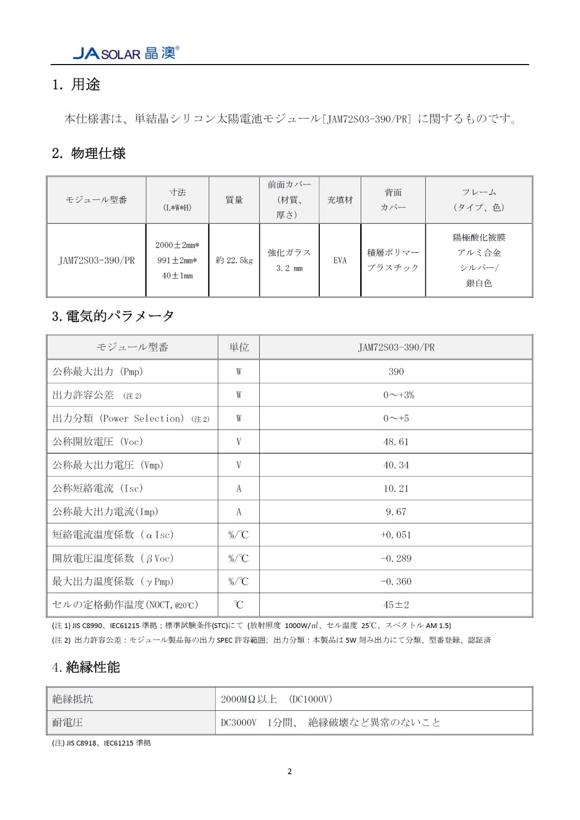 ñ뾽390WJA顼 ۸ѥͥ JAM72S03-390/PR