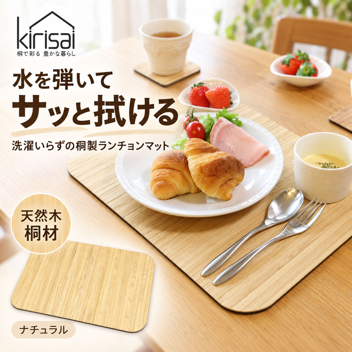 キリサイ kirisai 桐の撥水ランチョンマット ナチュラル