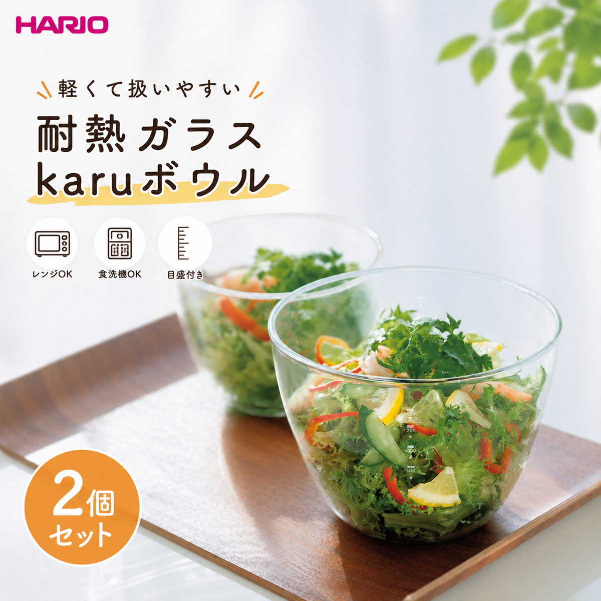 ハリオ カルボウル 耐熱ガラスkaruボウル 2個セット