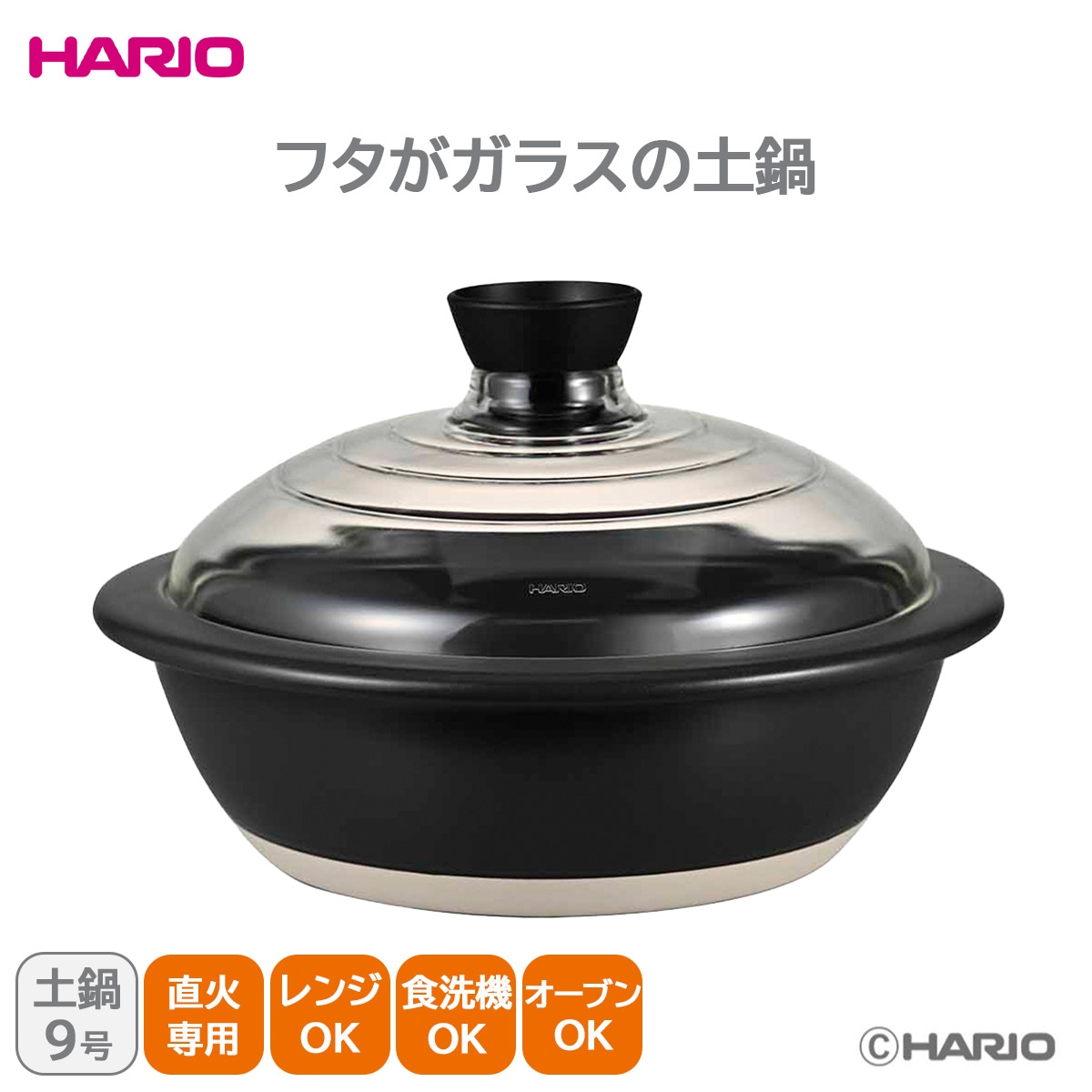 ハリオ フタがガラスの土鍋9号 ガス火専用