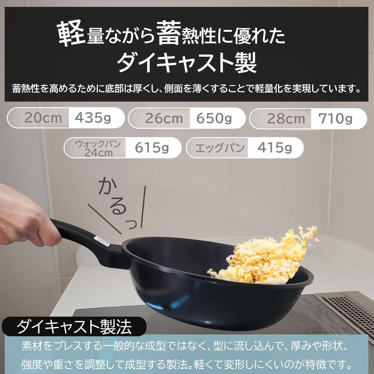 ククナキッチン ヒスイクアッド コーティングフライパン20cm