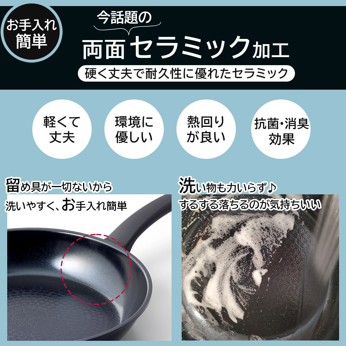 ククナキッチン ヒスイクアッド コーティングフライパン26cm