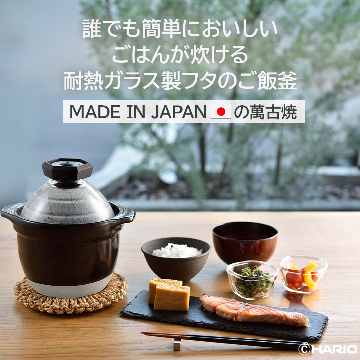 ハリオ フタがガラスのご飯釜1～2合 ガス火専用