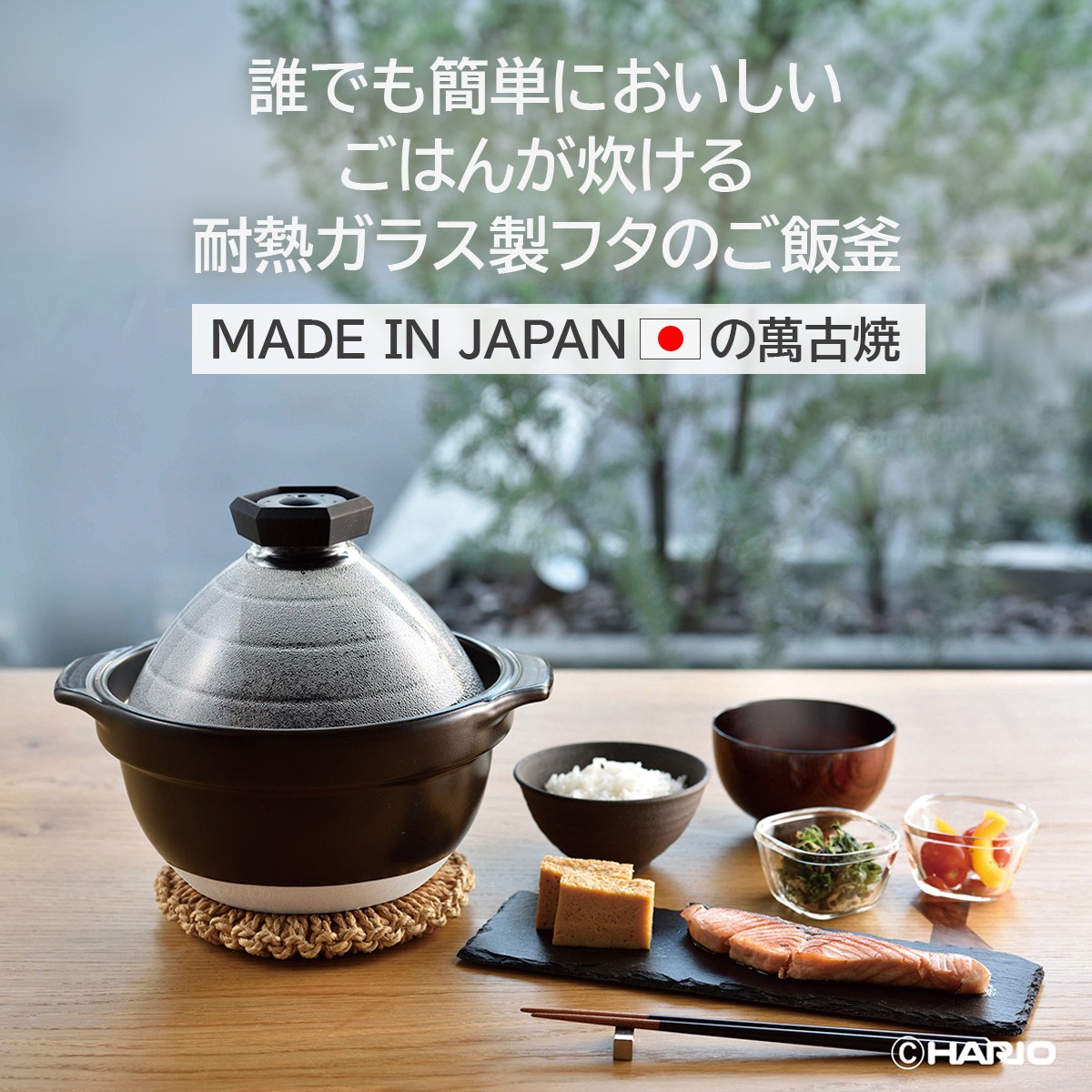 ハリオ フタがガラスのご飯釜2～3合 ガス火専用