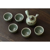 大堀相馬焼 松永窯 二重急須・二重煎茶碗5個 茶器揃えセット