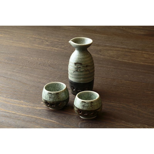 大堀相馬焼 松永窯 二重徳利(二合)・二重ぐい呑み2個 酒器揃え