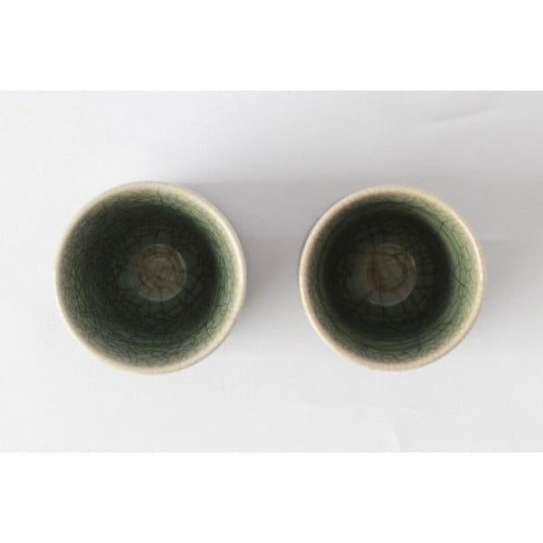 大堀相馬焼 松永窯 木箱入り 夫婦二重湯呑み (青ひび 2.2寸) 同サイズ