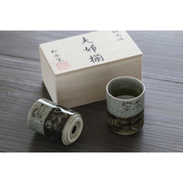 ＊大堀相馬焼 松助窯 夫婦湯呑 伝統工芸品 青ひび 走り駒 二重焼 大堀相馬焼 松永窯_夫婦ゆのみ \u2013 東北スタンダードマーケット