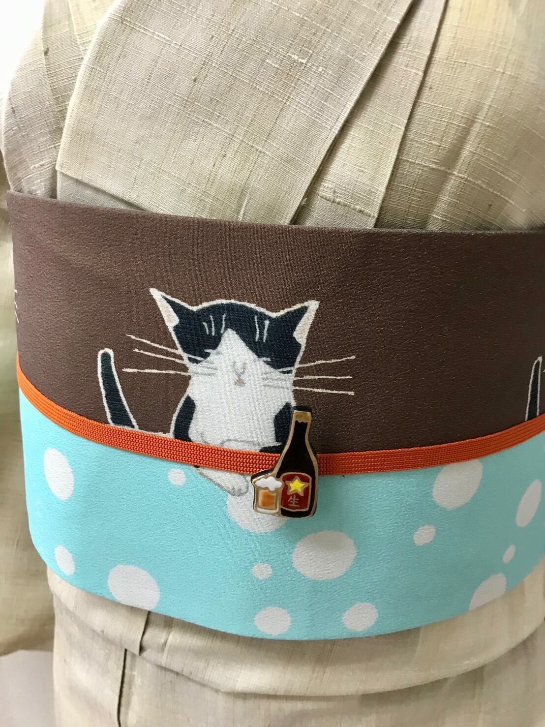 some-pri 半幅帯「もの思う猫」ブラウン【受注生産品】 追加画像1