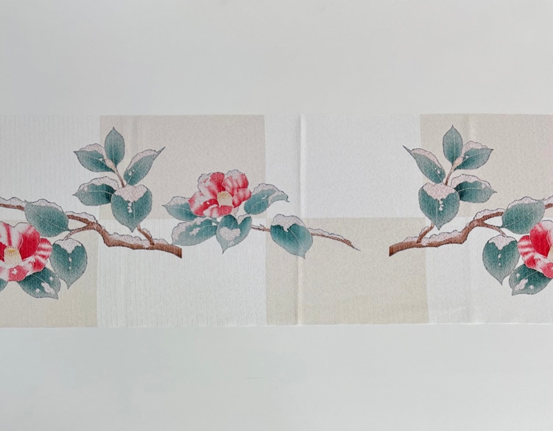 some-pri 絽帯揚ストール「冬椿市松」ベージュ【受注生産品】 追加画像2