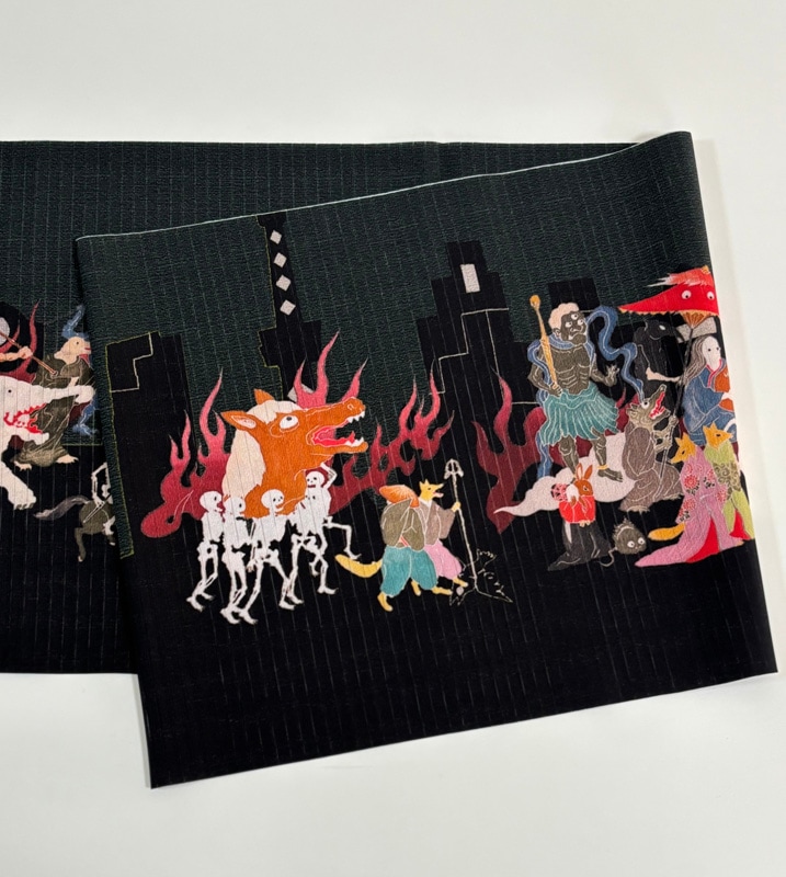 some-pri 絽帯揚ストール「東京百鬼夜行」青緑【受注生産品】 追加画像1