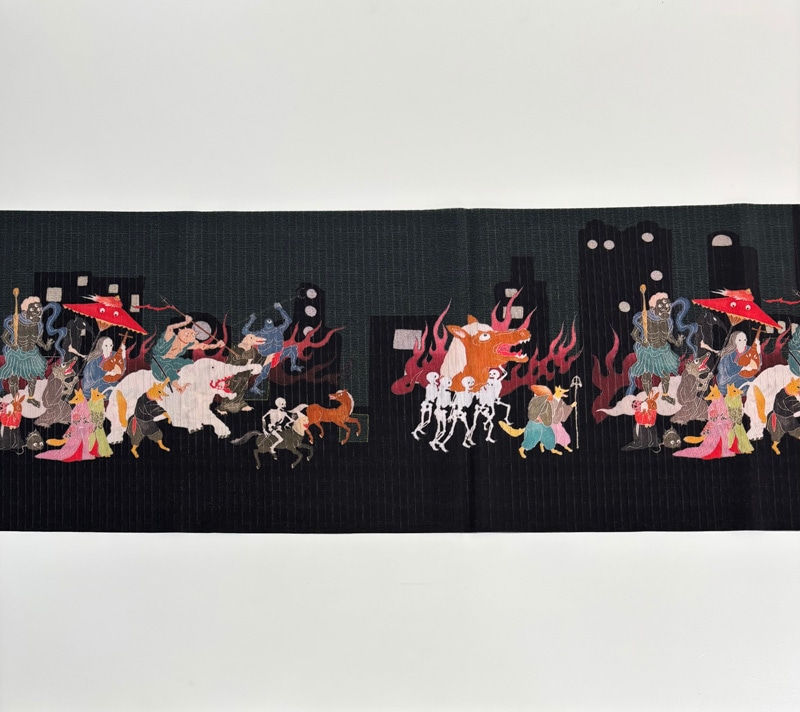 some-pri 絽帯揚ストール「東京百鬼夜行」青緑【受注生産品】 追加画像2