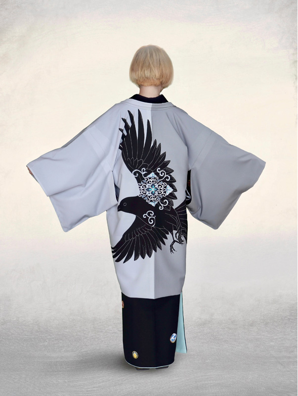 some-pri 袷羽織「大ヤタガラス」グレー片身替わり【受注生産品】 追加画像3