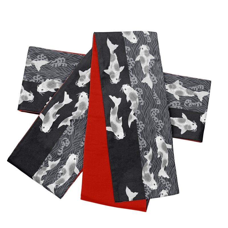 some-pri 綿紅梅半幅帯「錦鯉」モノトーン【受注生産品】 追加画像2