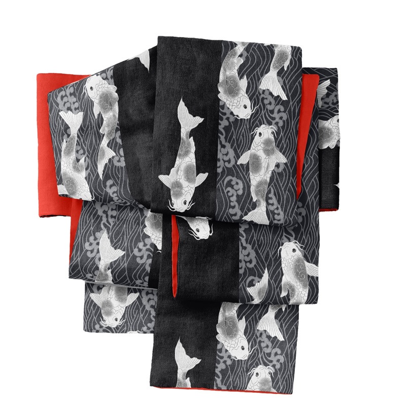 some-pri 綿紅梅半幅帯「錦鯉」モノトーン【受注生産品】 追加画像3