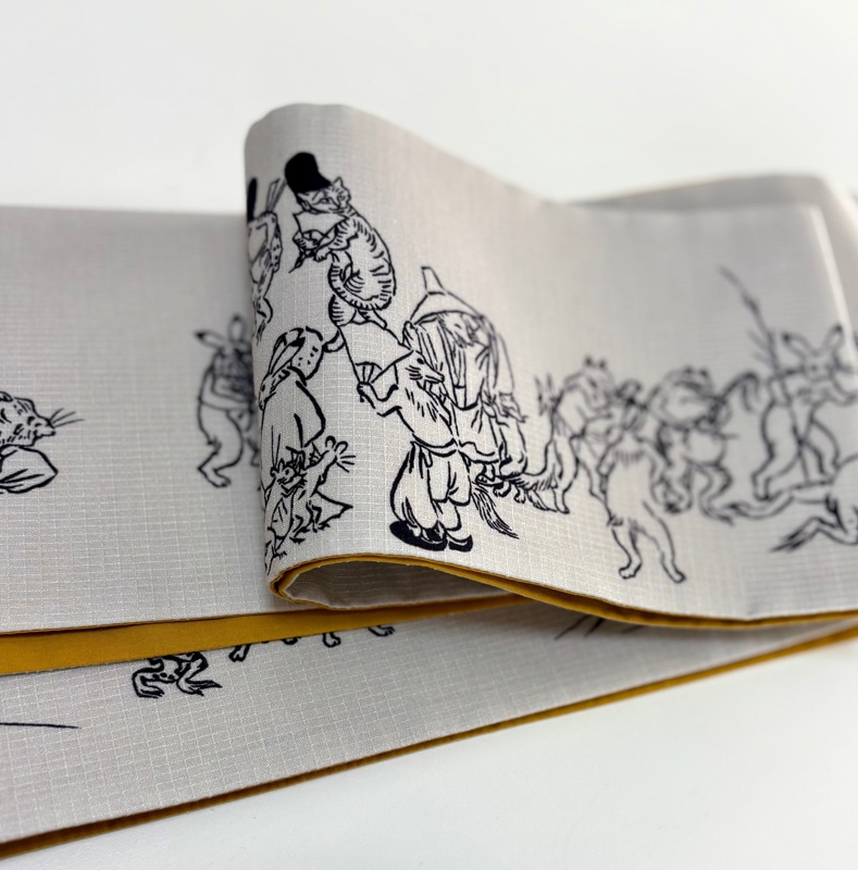 some-pri 綿紅梅半幅帯「鳥獣戯画」ベージュ【受注生産品】 追加画像1