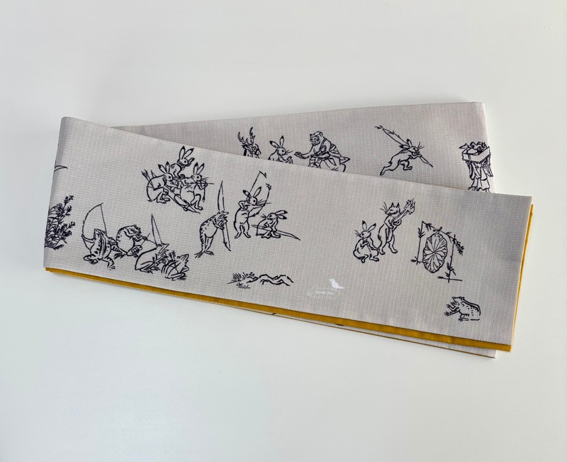 some-pri 綿紅梅半幅帯「鳥獣戯画」ベージュ【受注生産品】 追加画像2